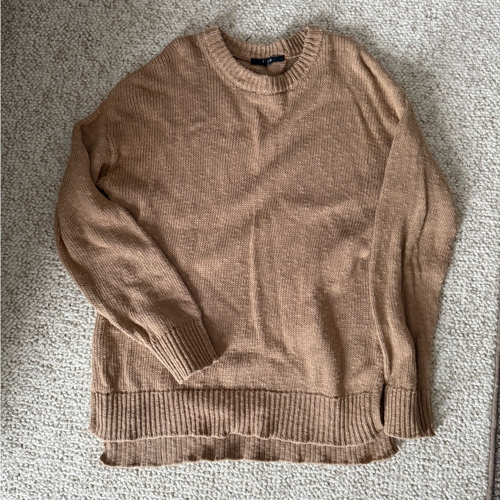 Quince Organic Cotton Linen Oversized Crewneck Sweater in Camel Size Small